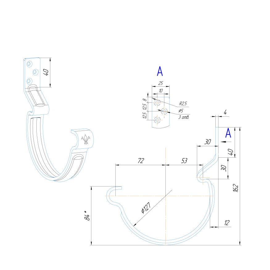 Крюк короткий усиленный модернизированный с комплектом крепления Aquasystem, PU MATT, RAL 8017 Коричневый 125/90 купить в Твери