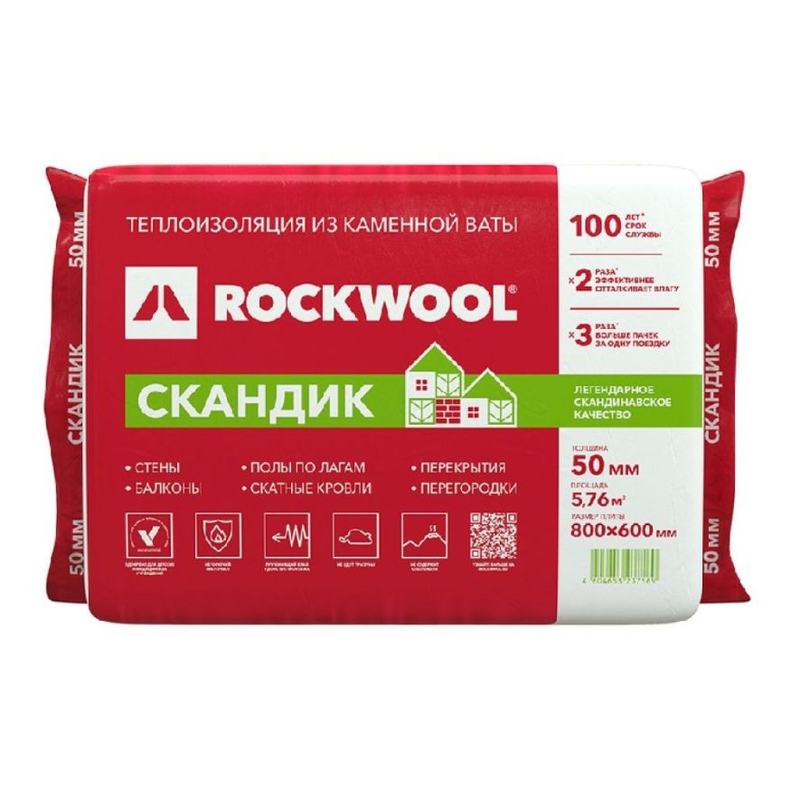 Утеплитель Лайт Баттс Скандик 50х600х800 Rockwool купить в Твери